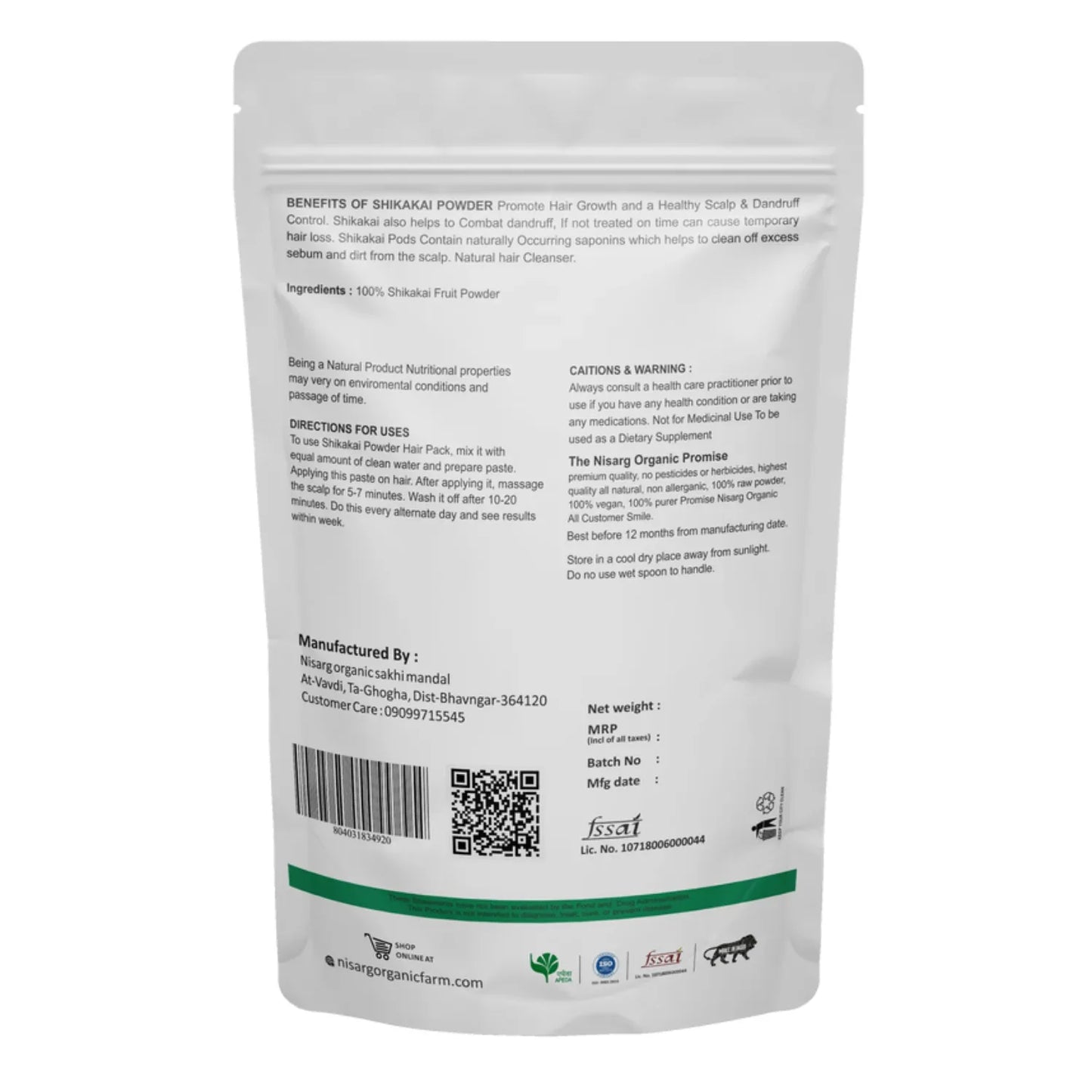 Nisarg Organic Farm Shikakai Fruit Powder - Orgoshops