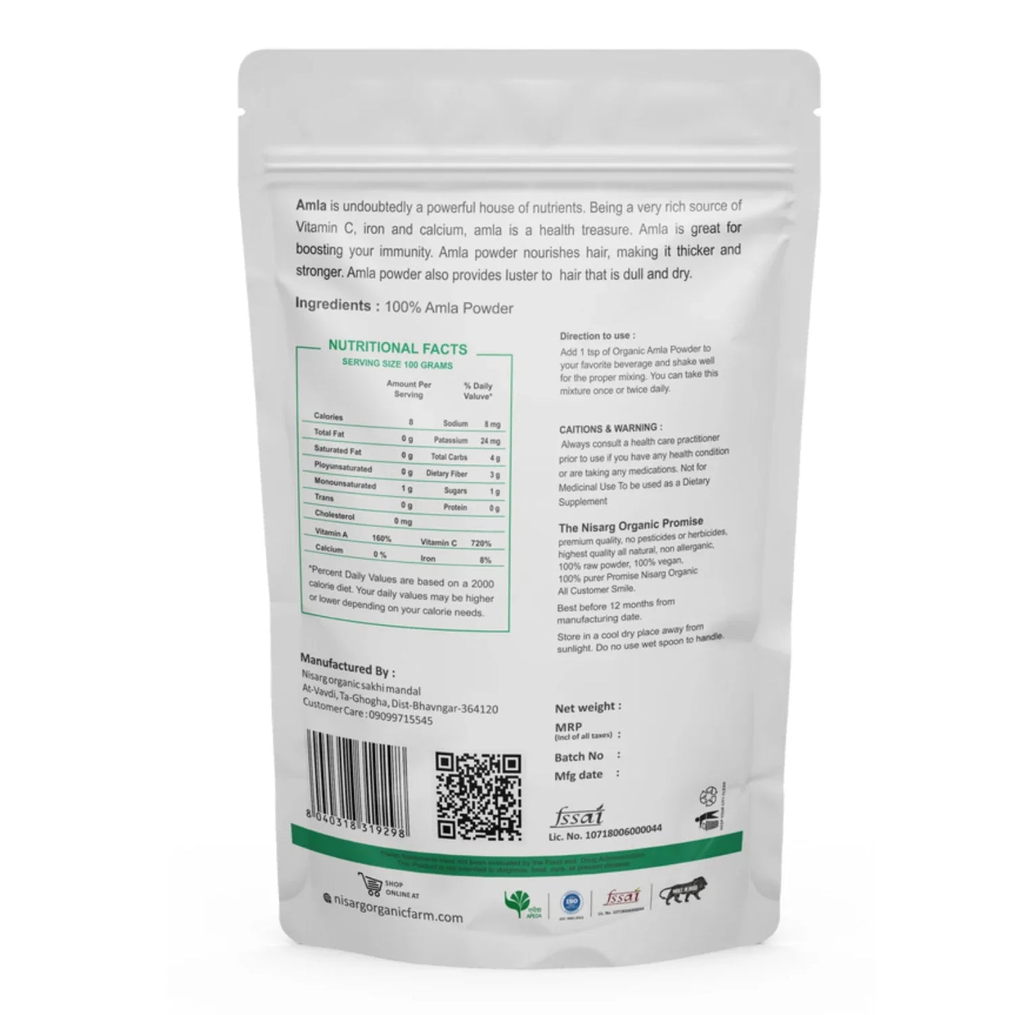 Nisarg Organic Farm Amla Powder - Orgoshops