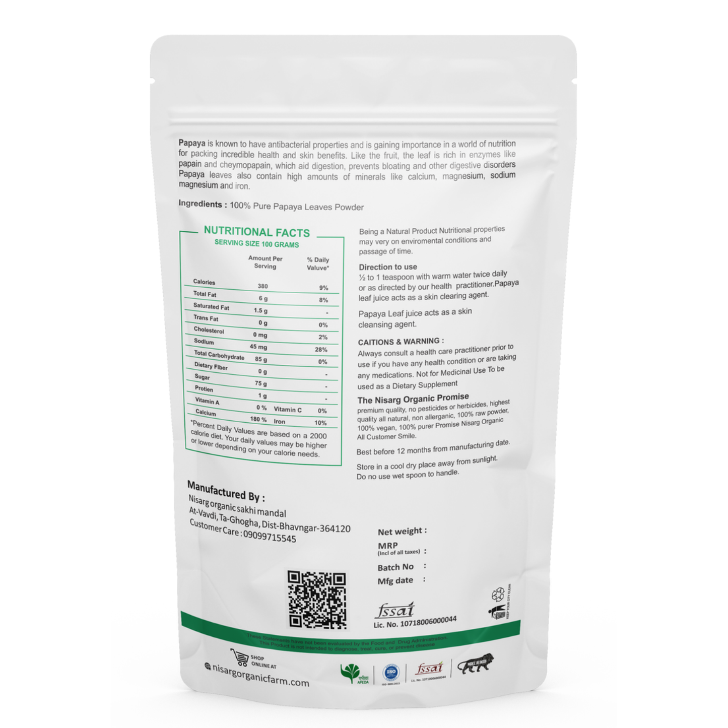 Nisag Organic Farm Papaya Leaf Powder