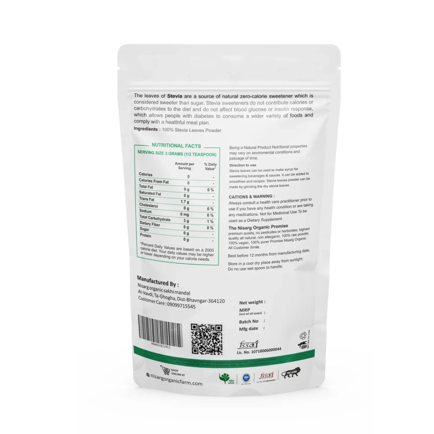 Nisarg Organic Farm Stevia Leaf Powder - Orgoshops
