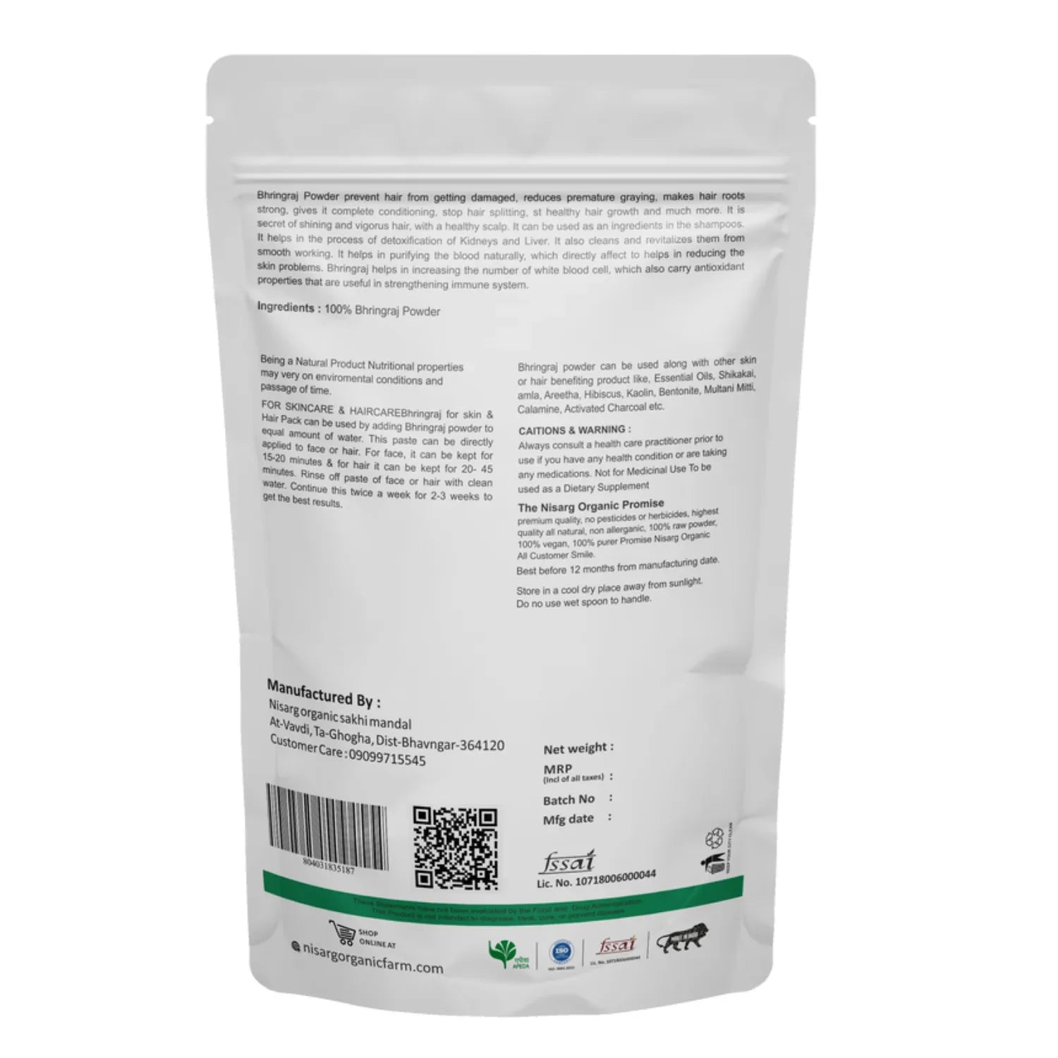 Nisarg Organic Farm Bhringraj Leaf Powder - Orgoshops