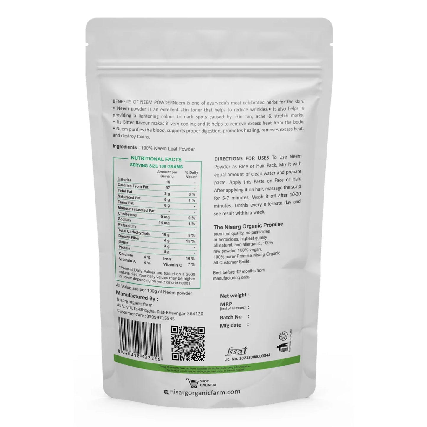 Nisarg Organic Neem Leaf Powder - Orgoshops