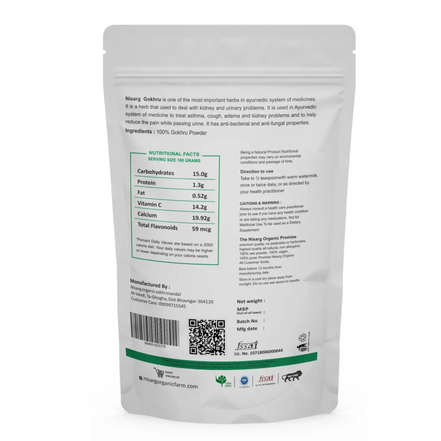 Nisarg Organic Farm Gokhru Powder - Orgoshops