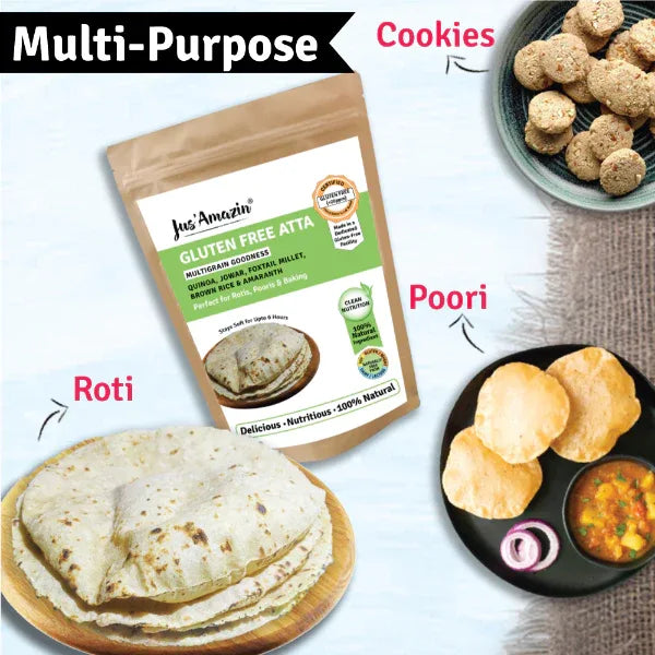 Jus Amazin Gluten Free Atta (1kg) | Multigrain (Millets, Quinoa, Amaranth) - Orgoshops