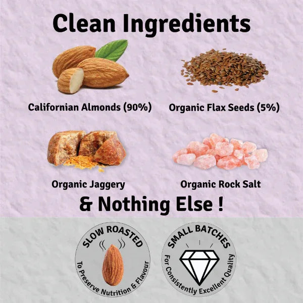 Jus Amazin Crunchy Almond Butter – With Flaxseeds (125g) | 22% Protein | 86% Almonds - Orgoshops