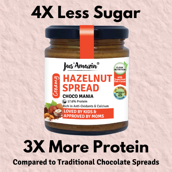 Jus Amazin Creamy Hazelnut Spread – Choco Mania (200g) | 17.6% Protein