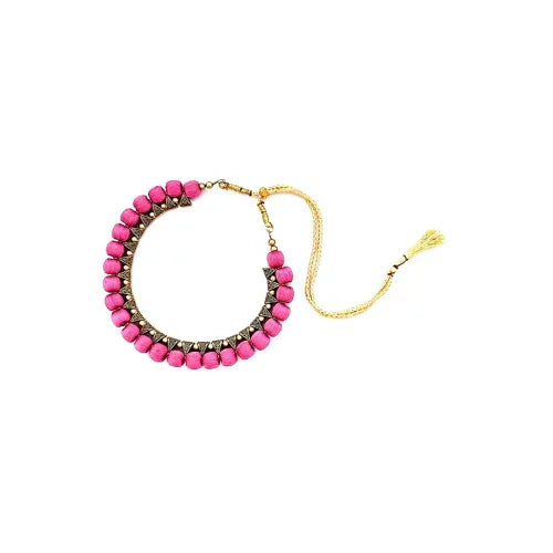 Silk Thread Fashion Necklace For Girls and Womens ( Pink ) - Orgoshops