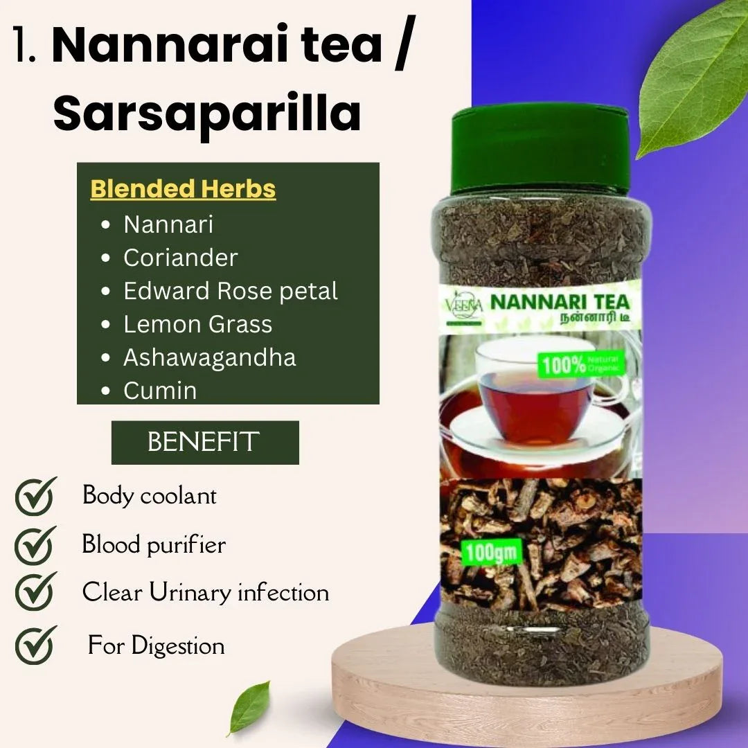 Veena Weight Loss Tea Collections T12 | Combo of Slim Tea – 100 g , Nannarai Tea – 100g - Orgoshops