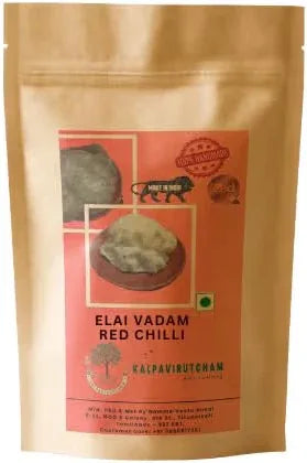 Kalpavirutcham Elai Vadam Red Chilli | Handmade Rice Appalam - 500Gram, Red Chilli - Orgoshops