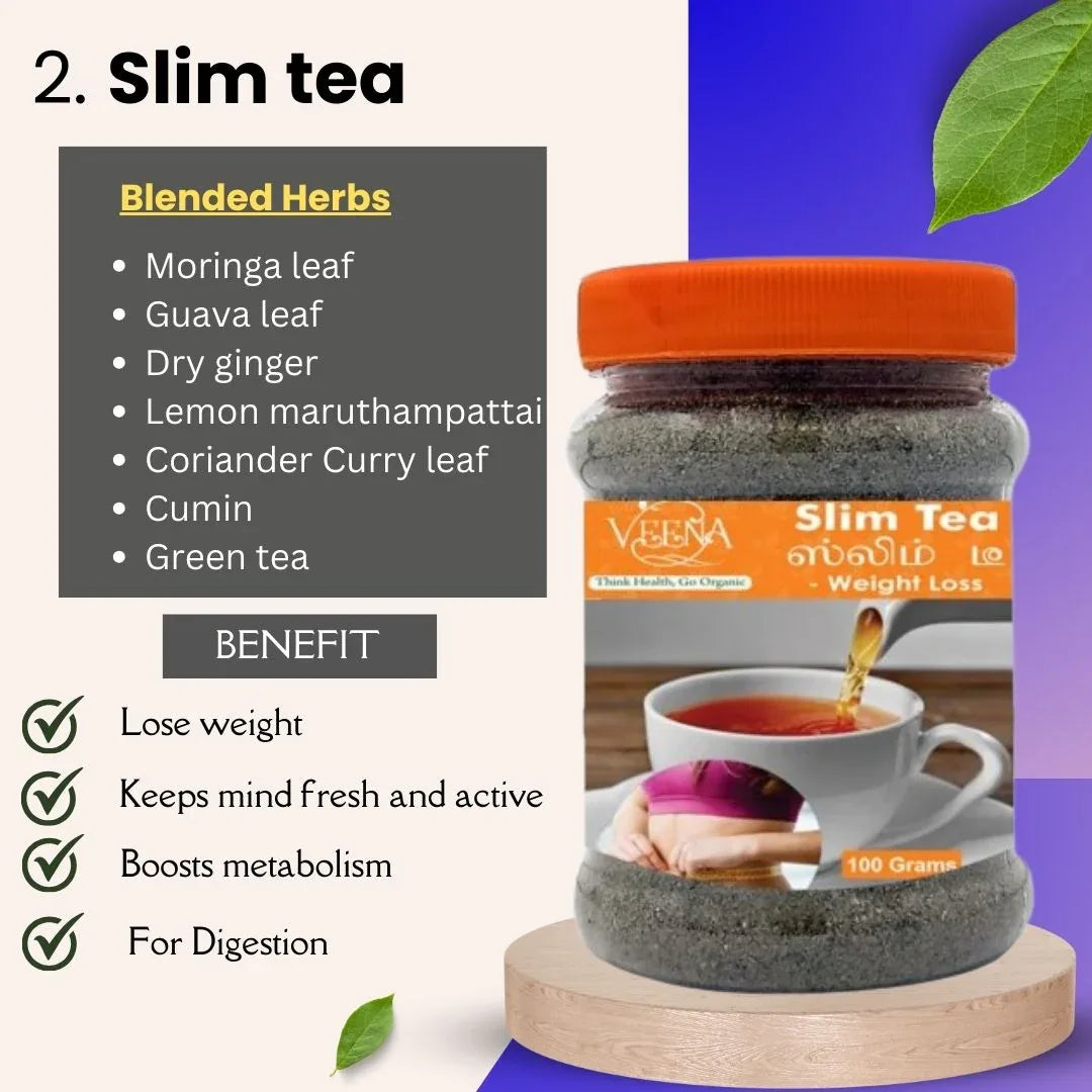 Veena Weight Loss Tea Collections T12 | Combo of Slim Tea – 100 g , Nannarai Tea – 100g - Orgoshops