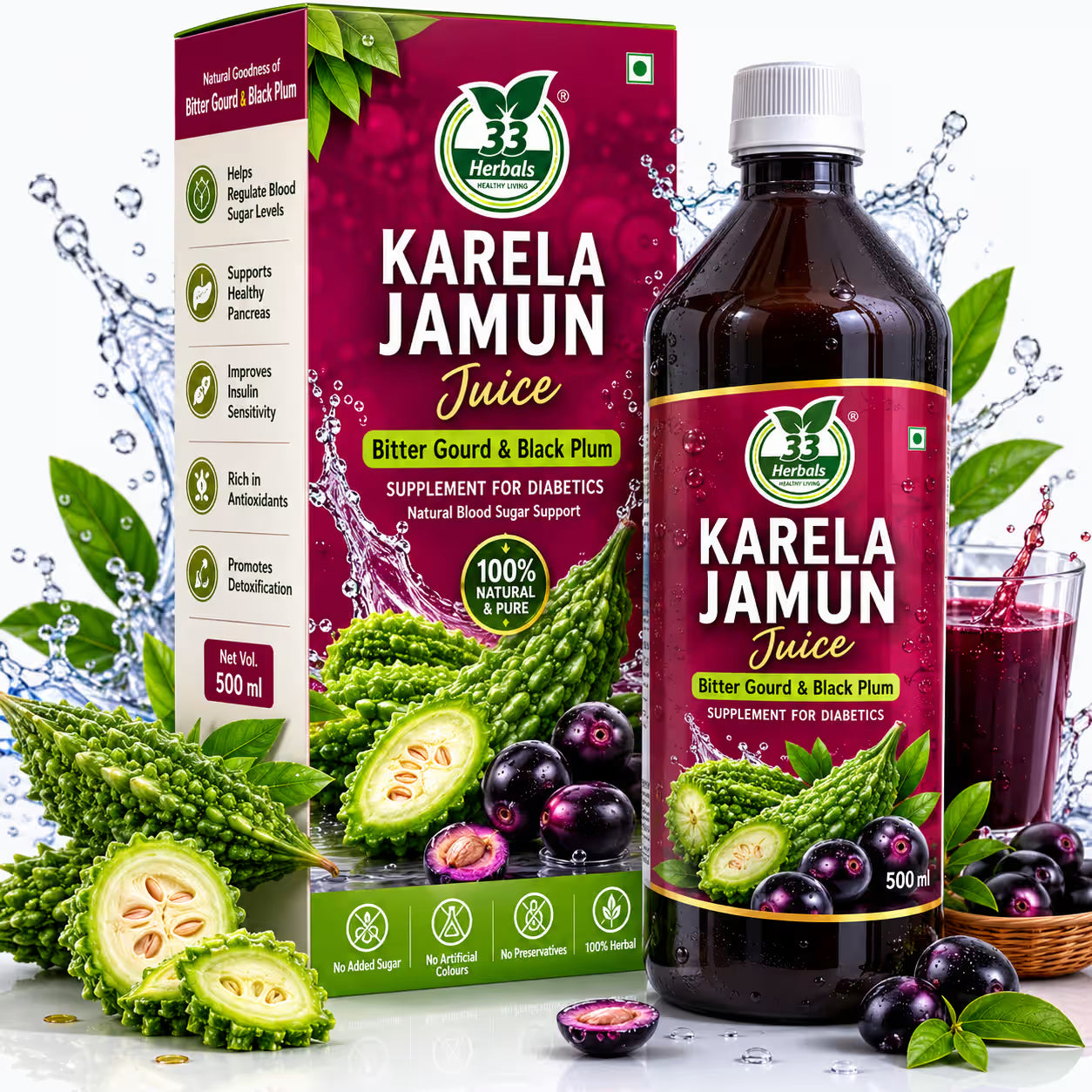 33 Herbals Karela Jamun Juice - 500 ml
