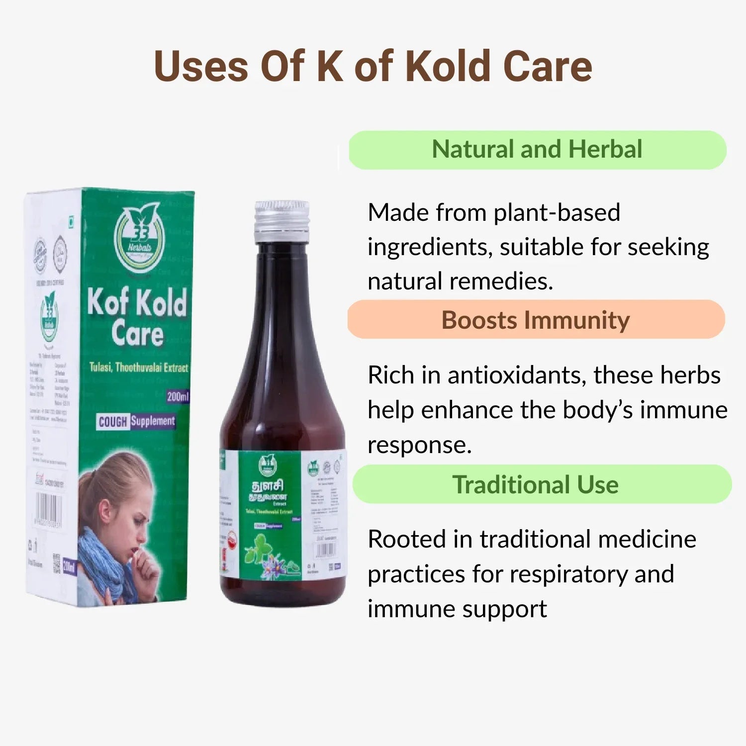 33 Herbals K of Kold Care (Tulasi Thuthuvalai)- 200 ml - Orgoshops