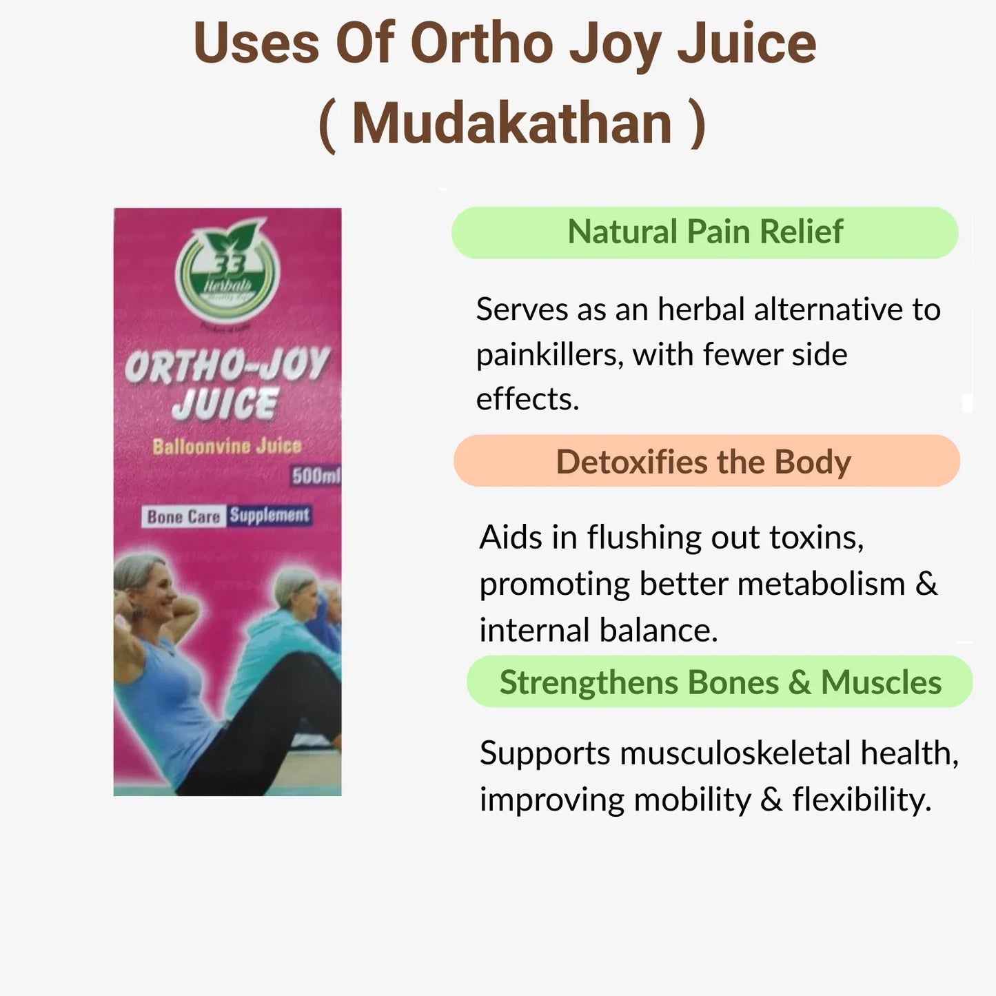 33 Herbals Ortho Joy Juice ( Mudakathan ) - 500 ml - Orgoshops