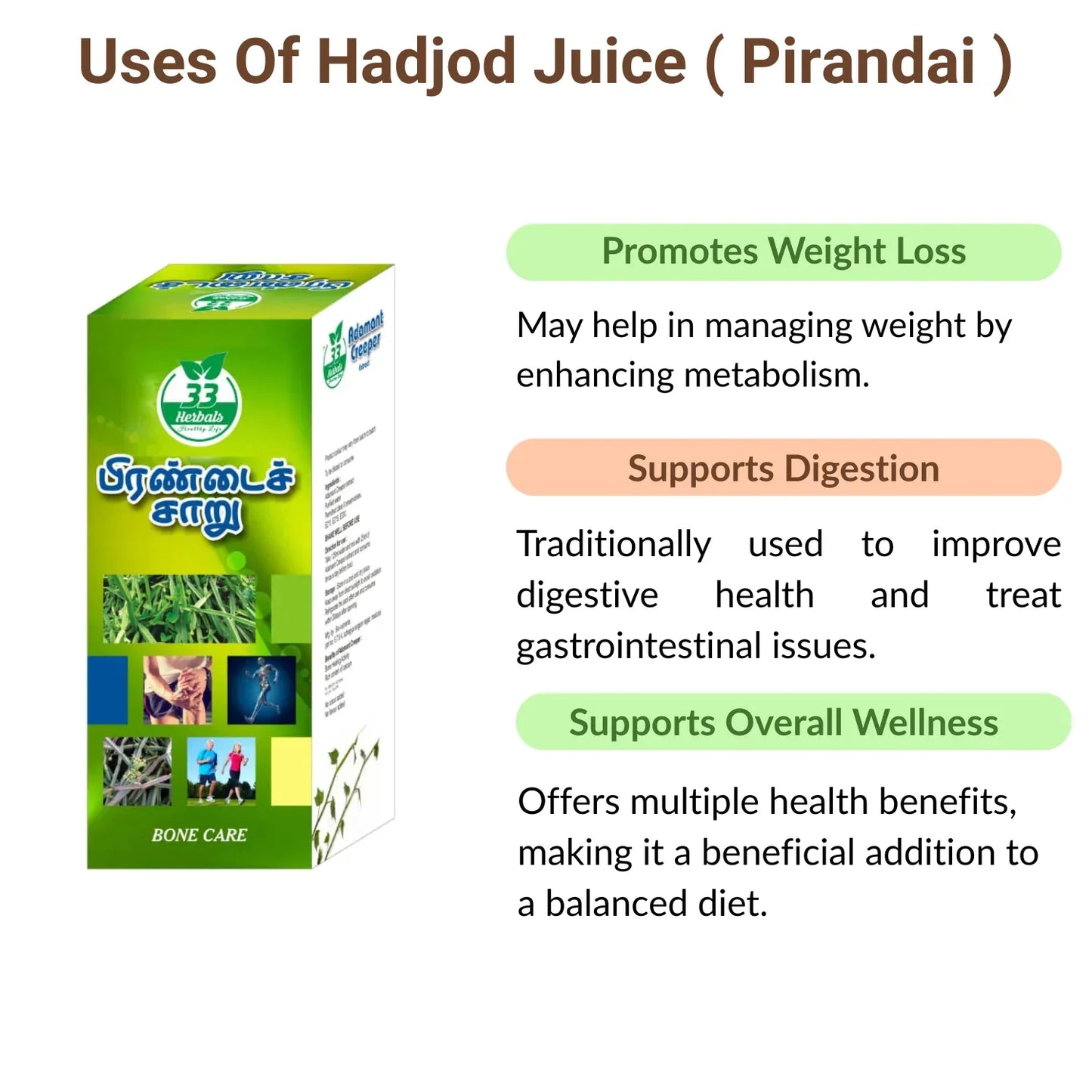 33 Herbals Hadjod Juice ( Pirandai ) - 500 ml - Orgoshops