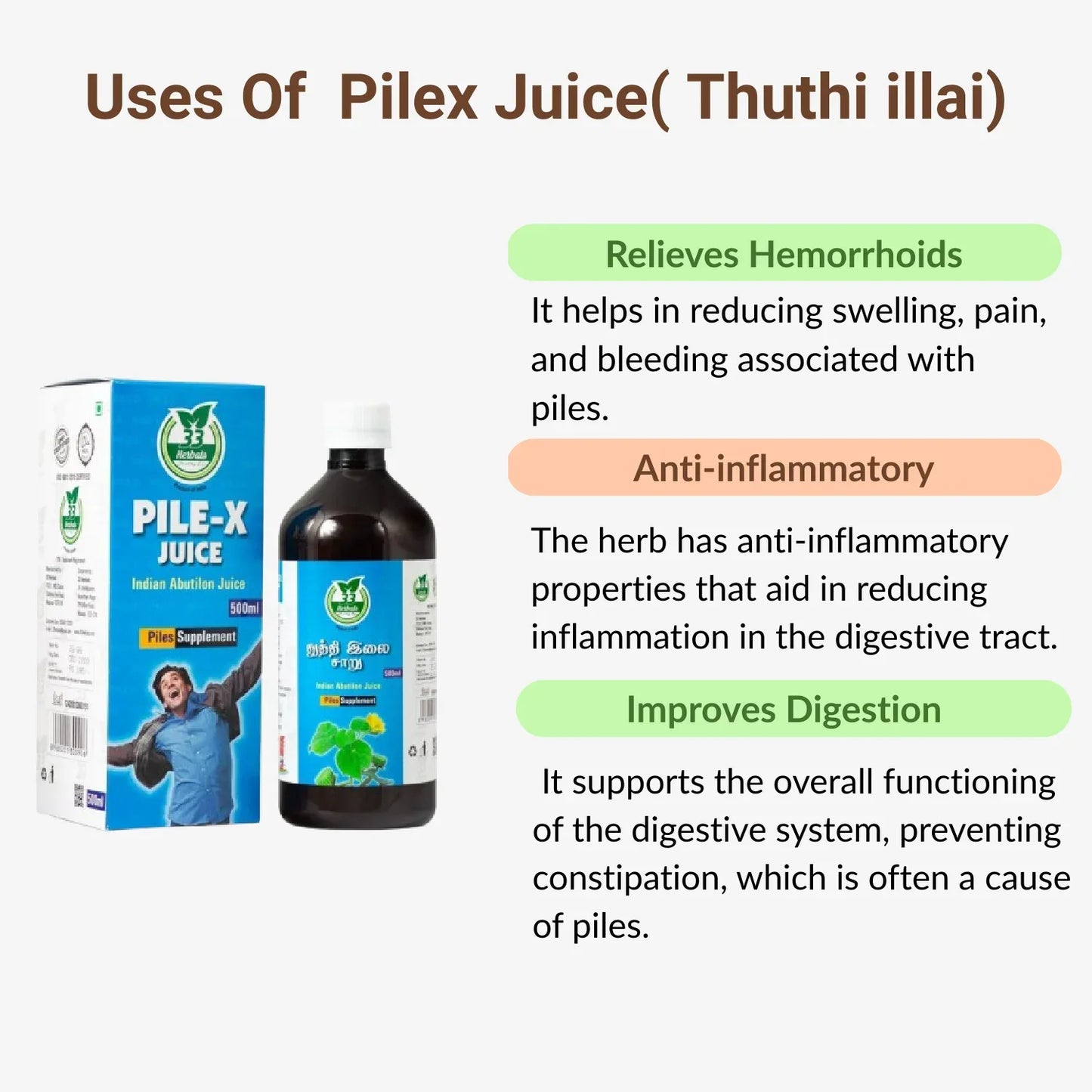 33 Herbals Pilex Juice(Thuthi illai) - 500 ml - Orgoshops