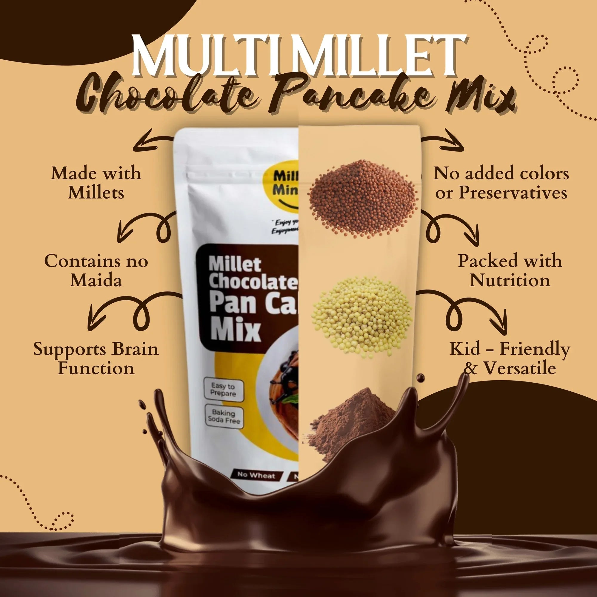 Millet 'n' Minutes Millet Chocolate Pancake Mix - 350 g - Orgoshops