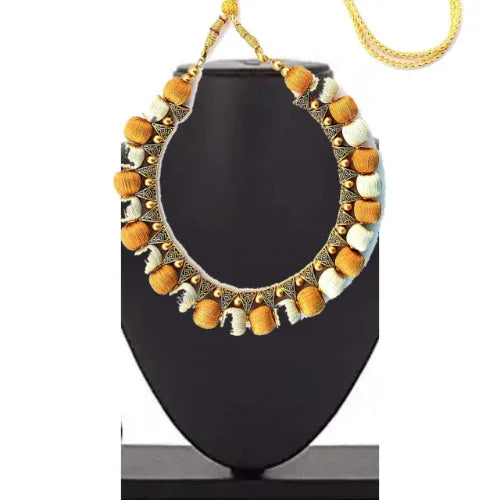 Silk Thread Fashion Necklace For Girls and Womens ( White with Gold ) - Orgoshops