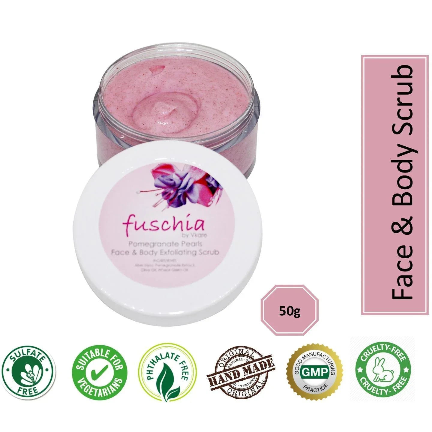 Fuschia - Pomegranate Pearls - Face & Body Exfoliating Scrub -50g - Orgoshops