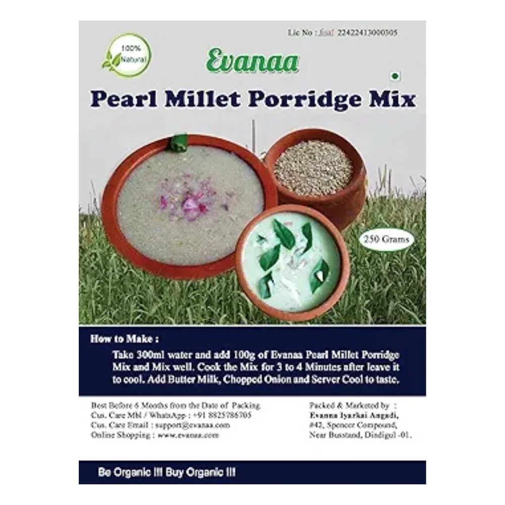 Evanaa Pearl Millet Porridge Mix | Kambu-Koozh-Bajira Porridge Mix | Ready-to-Cook | Rich in Nutrients & Fiber | Nutritious & Healthy Breakfast | Boosts Immunity - 250g - Orgoshops