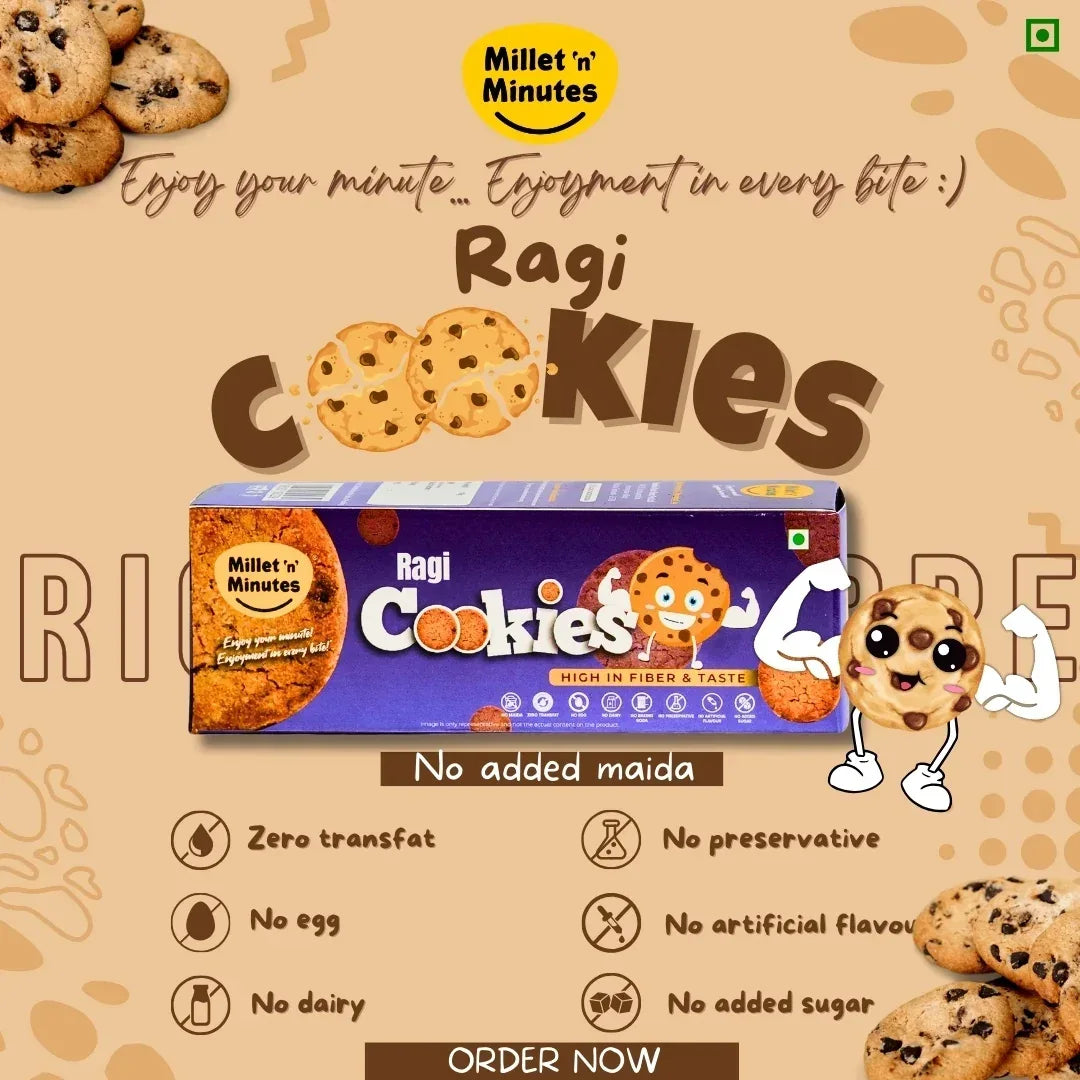 Millet Minutes Multi Millet Ragi Cookies - 50 g (Pack of 3) - Orgoshops