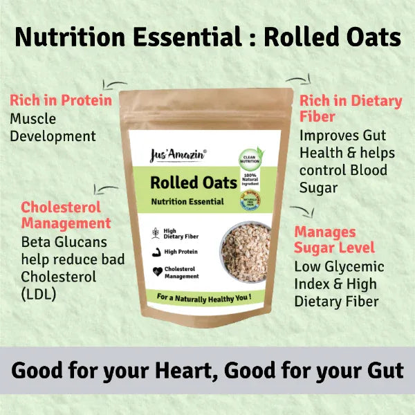 Jus Amazin Rolled Oats (500g) | Single Ingredient - 100% Natural Rolled Oats - Orgoshops