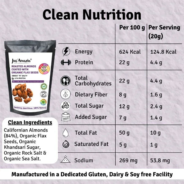 Jus Amazin Roasted Almond Coated with Organic Flax Seeds -Sweet ‘N’ Salty (35gx3) - Orgoshops