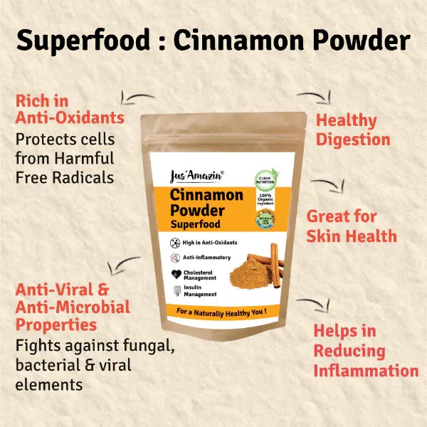 Jus Amazin 100% Organic Cinnamon Powder (75g) | Single Ingredient - Orgoshops