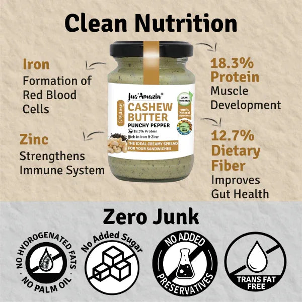 Jus Amazin 100% Natural Creamy Cashew Butter – Punchy Pepper (125g) - Orgoshops