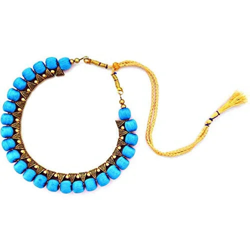 Silk Thread Fashion Necklace For Girls and Womens ( Sky Blue ) - Orgoshops