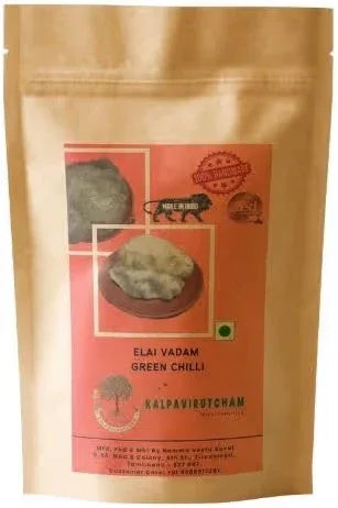 Kalpavirutcham Elai Vadam Green Chilli | Handmade Rice Appalam - 100g Green Chilli Flavor - Orgoshops