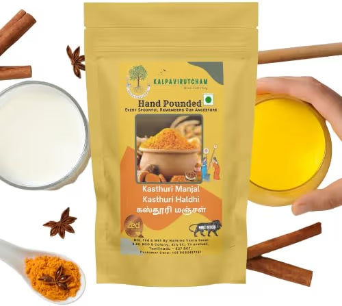 Kalpavirutcham Hand Pounded Kasturi Manjal Powder (Kasthuri Haldi) –Natural & Pure Wild Turmeric Powder – 100g
