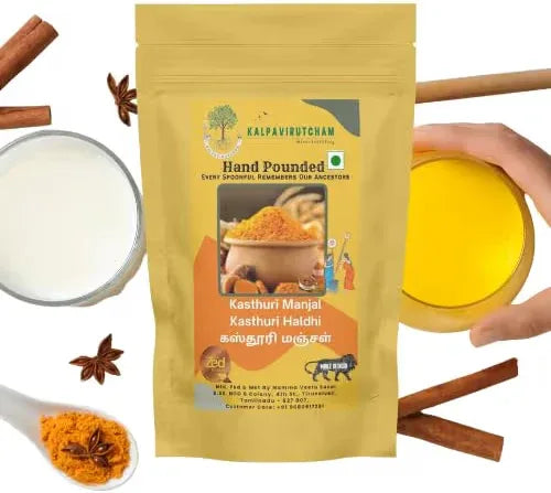 Kalpavirutcham Hand Pounded Kasturi Manjal Powder (Kasthuri Haldi) –Natural & Pure Wild Turmeric Powder – 100g - Orgoshops
