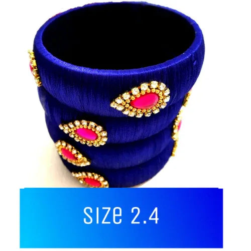 Silk Thread Rhinestone Bangles with Pink Bangles Set of 4pcs (Blue, 2.4) - Orgoshops