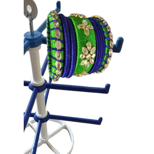 Silk Thread Elegant Handmade Kundan Bangles (2.6, Green & Blue) - Orgoshops
