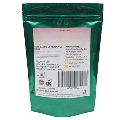 Genius Herbs Acalypha Indica Raw Powder - 100 g - Orgoshops