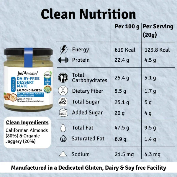 Jus Amazin 100% Natural Dairy-Free Dessert Mate (Almond Based), 200g - Orgoshops