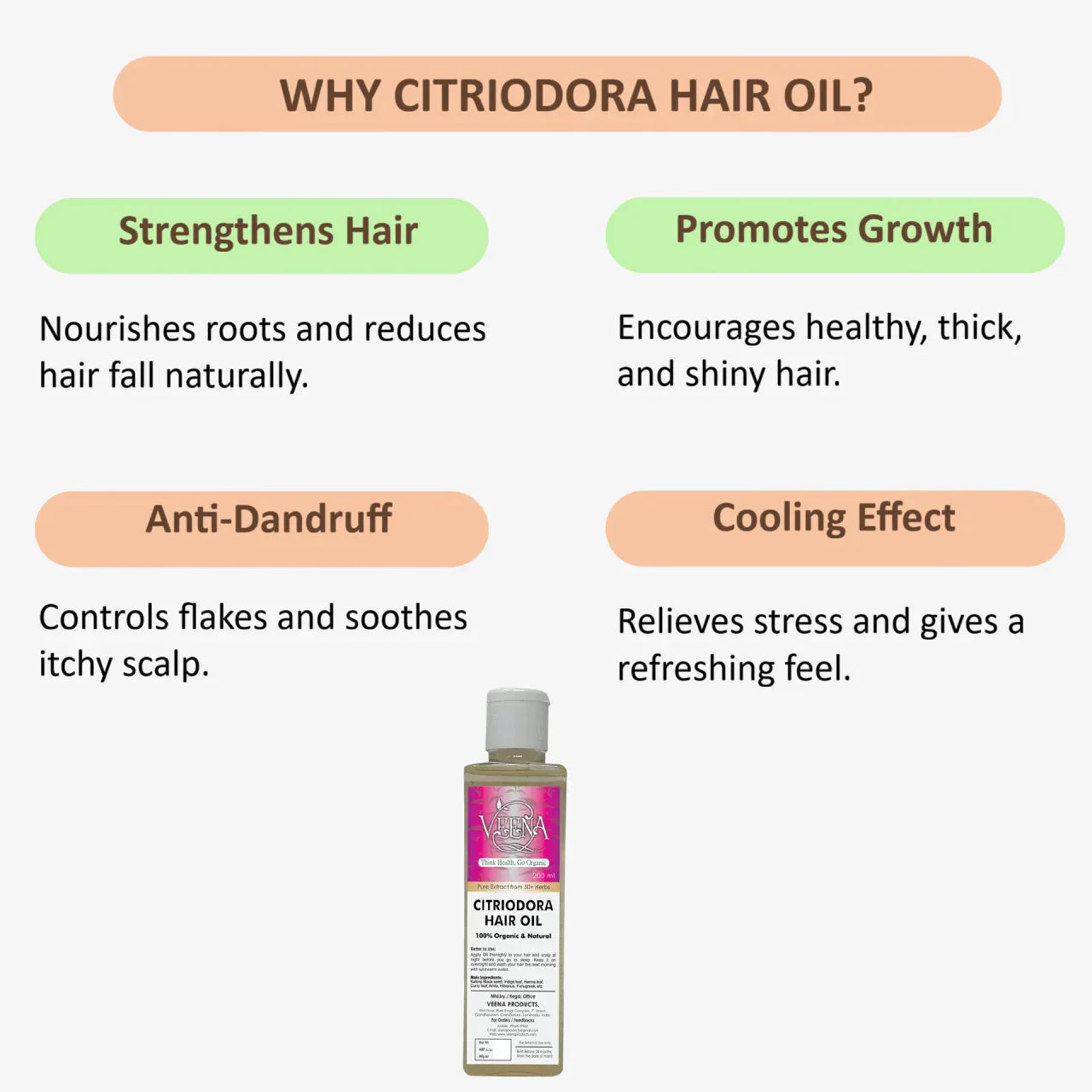 Veena Citriodora Hair Oil for Stop Hair Fall - 200 ml - Orgoshops
