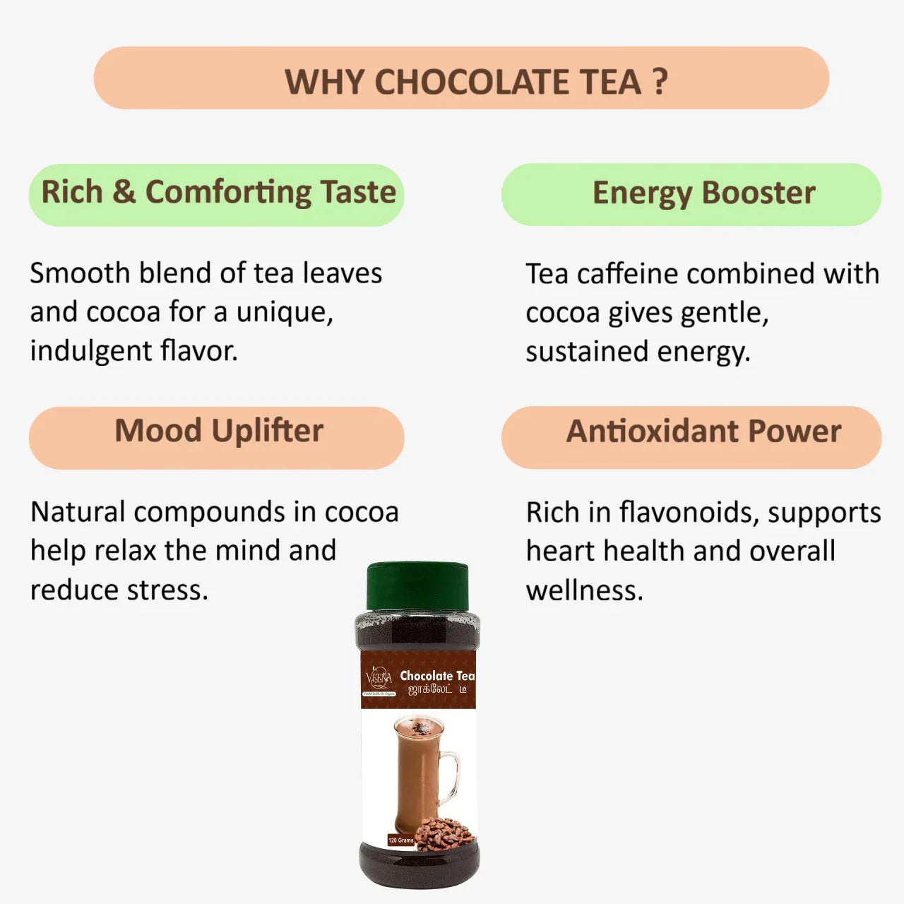 Veena Chocolate Tea - 120g ( Pack of 2 ) - Orgoshops