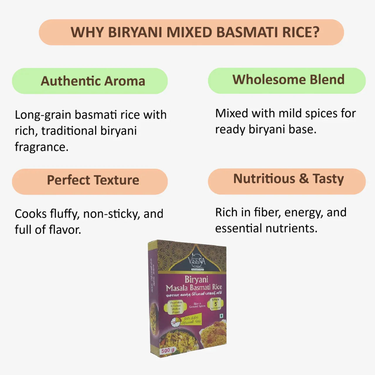 Veena Biriyani Mixed Basmati Rice - 500 g ( Pack of 2 ) - Orgoshops