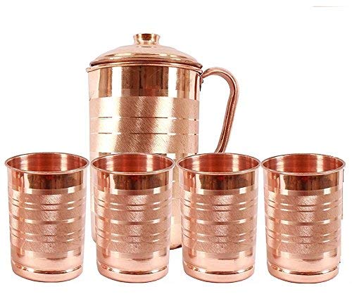 Veena : Product Copper Jug & 4 Tumler - 1000ml ( Jug ) 300ml ( Tumler )