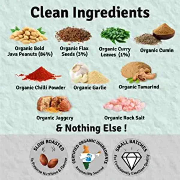 Jus Amazin Crunchy Organic Peanut Flax Chutney – Curry Leaf Flavour (200g) - Orgoshops