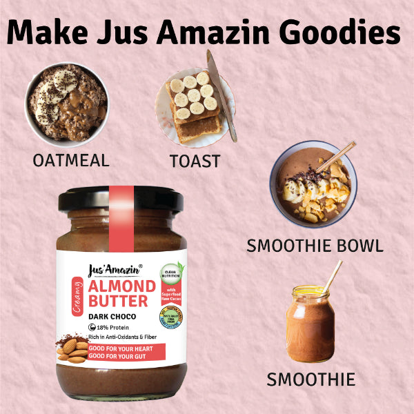 Jus Amazin Creamy Almond Butter – Dark Chocolate (125g) | 18% Protein