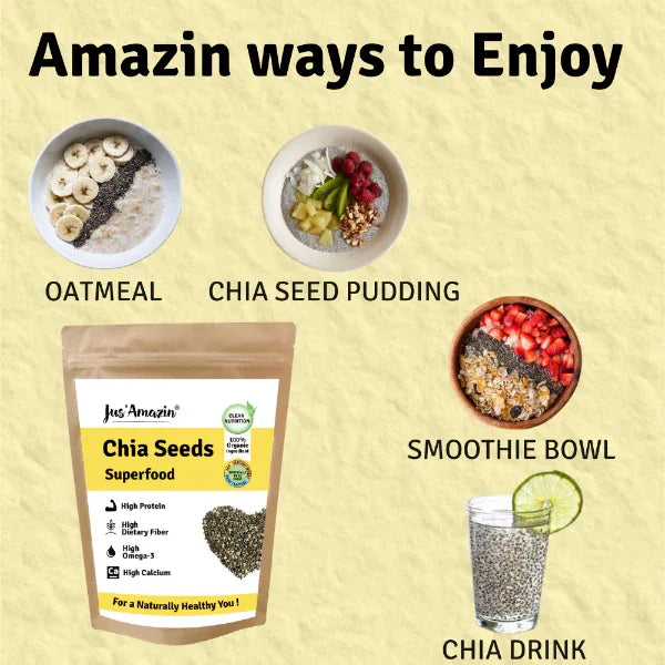 Jus Amazin Organic Chia Seeds (100g) | Single Ingredients – 100% Organic Chia seeds - Orgoshops