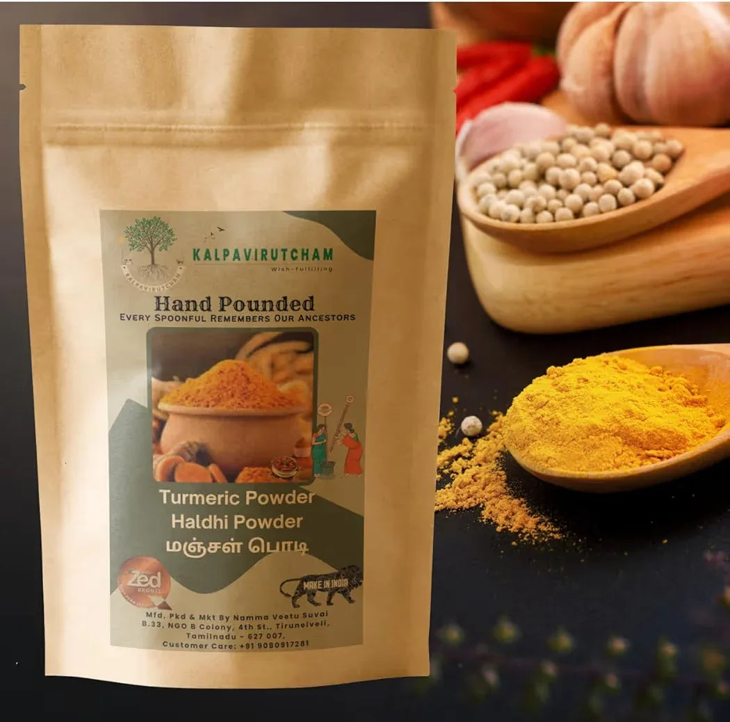 Kalpavirutcham Hand Pounded Turmeric Powder | Natural Haldi Powder | Pure & Traditional - 100g - Orgoshops