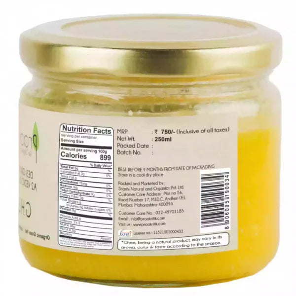 Praakritik Natural Desi Gir Cow A2 Ghee-250ml - Orgoshops