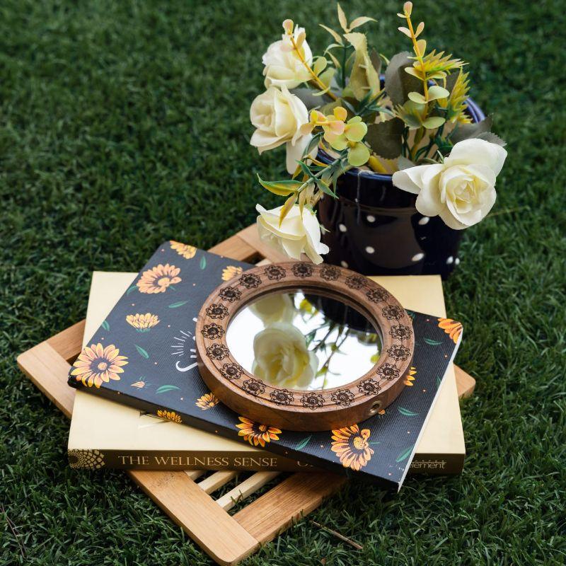 Wooden Engraved Home Decorative Handheld Mirror-300gm - Orgoshops
