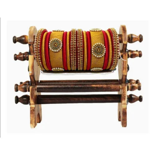 Handmade Silk Thread Bangle Set For Women - 2.4 (Gold And Red) - Orgoshops