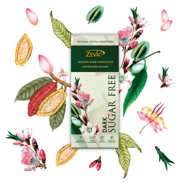 Zevic Stevia Chocolate with Roasted Almonds 40 gm - Orgoshops