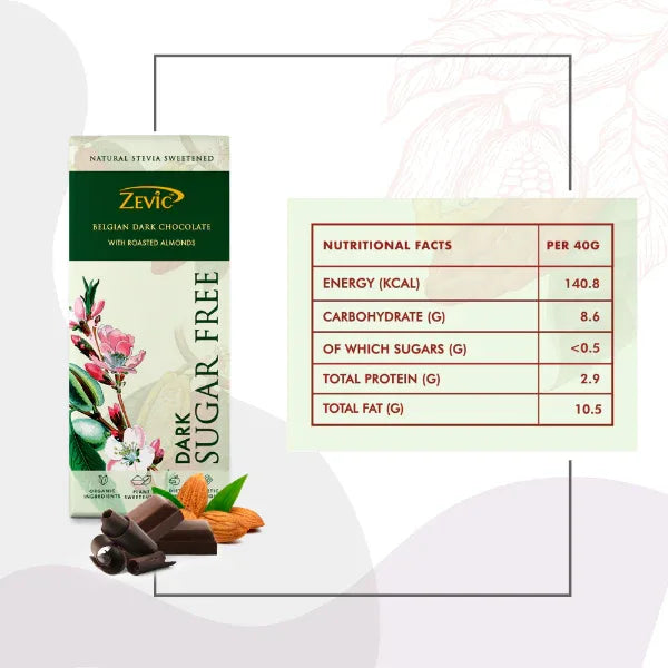 Zevic Stevia Chocolate with Roasted Almonds 40 gm - Orgoshops