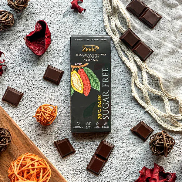 Zevic 70% Dark Belgian Chocolate with Stevia 40 gm - Orgoshops